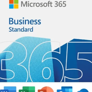 Microsoft 365 Business Standard promotional image with the logo and large 365 text and app icons Word Excel PowerPoint Outlook OneDrive