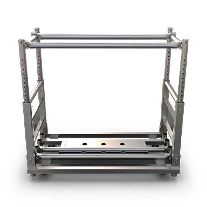 Rack Compacto Cprack Chauvet vista 6 JFM Technology Industrial metal frame with vertical uprights and horizontal rails forming a rectangular mounting base for machinery