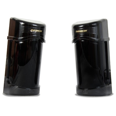 JFM Technology Two glossy black cylindrical devices labeled ENFORCER standing upright side by side on a white background
