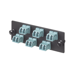 PANDUIT FAP6WAQDLCZ Placa Acopladora de Fibra Optica FAP, Con 6 Conectores LC Duplex (12 Fibras), Para Fibra Multimodo OM3/OM4, Color Aqua