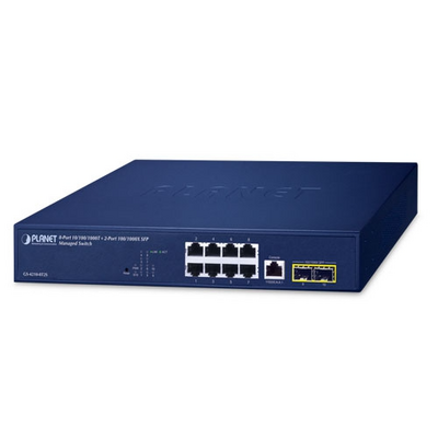 PLANET GS42108T2S Switch Ethernet Gigabit gestionable de 8 puertos de cobre 101001000BASET y 2 interfaces de fibra óptica SFP 1001000BASEX JFM Technology Planet gs 4210 8t2s switch ethernet gigabit gestionable de 8 puertos de cobre 101001000base t y 2 interfaces de fibra óptica sfp 1001000base x