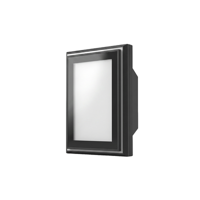 JFM Technology Black rectangular wall mounted sconce with a frosted white panel surface for ambient lighting