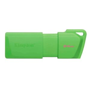 JFM Technology Green kingston usb flash drive with 64 gb capacity visible and cap housing on the right cap removed from the usb end