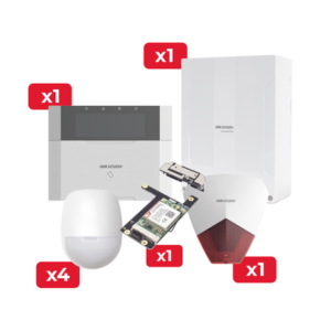 HIKVISION KIT64LPTPS4G Kit de Alarma Ax Hybrid Pro de 64 Zonas / Incluye Panel / Comunicador 3G/4G / Sirena Estrobo / Teclado Programador y 4 Detector PIR