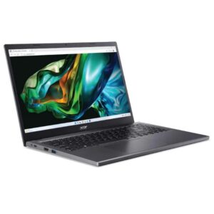 Acer laptop opened at a 34 view with a colorful abstract wallpaper on the screen