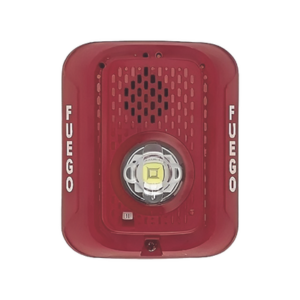 SYSTEM SENSOR P2RLEDSP Sirena con Lámpara Estroboscópica LED / 2 Hilos / Montaje en Pared / 15 a 185 Candelas / Temporal 3 Alto y Bajo / Tamper Integrado / Texto en Español / Color Rojo