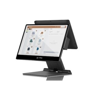 Pos touchscreen terminal on an angled stand displaying a product catalog screen 3nstar branding