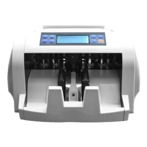 Currency counting machine with a digital display and rollers for counting banknotes