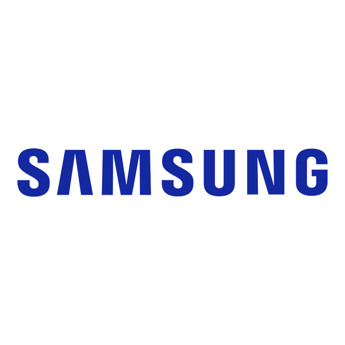 JFM Technology Samsung logo in bold blue letters on a white background wordmark space appears between letters as in branding