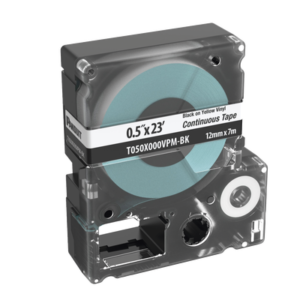 PANDUIT T050X000VPM-BK Casete de Etiquetas de Vinilo de Cinta Continua, Color Negro Sobre Blanco, Uso Interior/Exterior, 12 mm de Ancho x 7 Metros de Largo