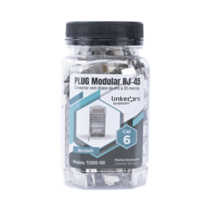 LINKEDPRO BY EPCOM TC6SG-100 Bote con 100 Piezas de Plug Modular RJ45 Cat6 blindado con pin de tierra, chapado de oro a 30 micras para durabilidad extrema