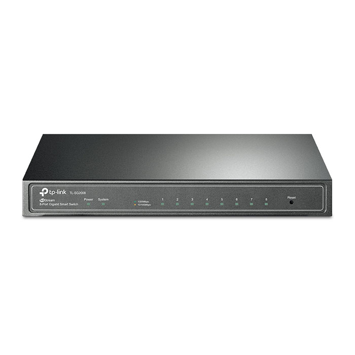 JFM Technology Front view of a tp link tl sg2008 8 port gigabit smart switch