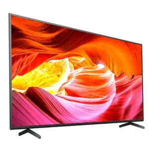 Flat screen tv displaying a vivid abstract orangepink wallpaper