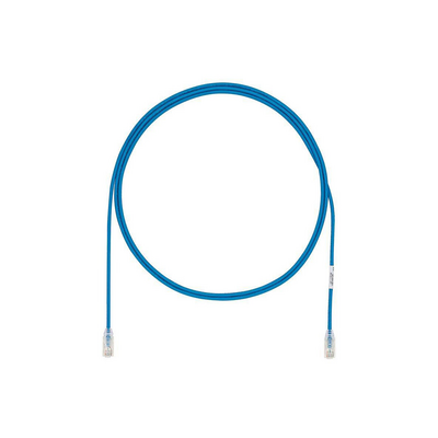 JFM Technology Blue ethernet patch cable rj45 connectors at each end loop coiled in the air