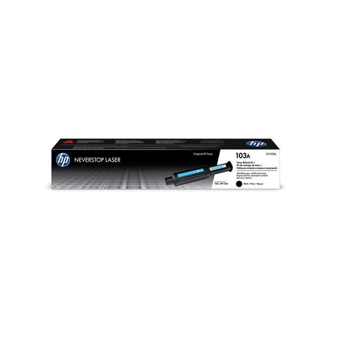 JFM Technology Hp neverstop laser toner cartridge box with 103a label and blue cartridge image on white packaging graphically shown for printer use