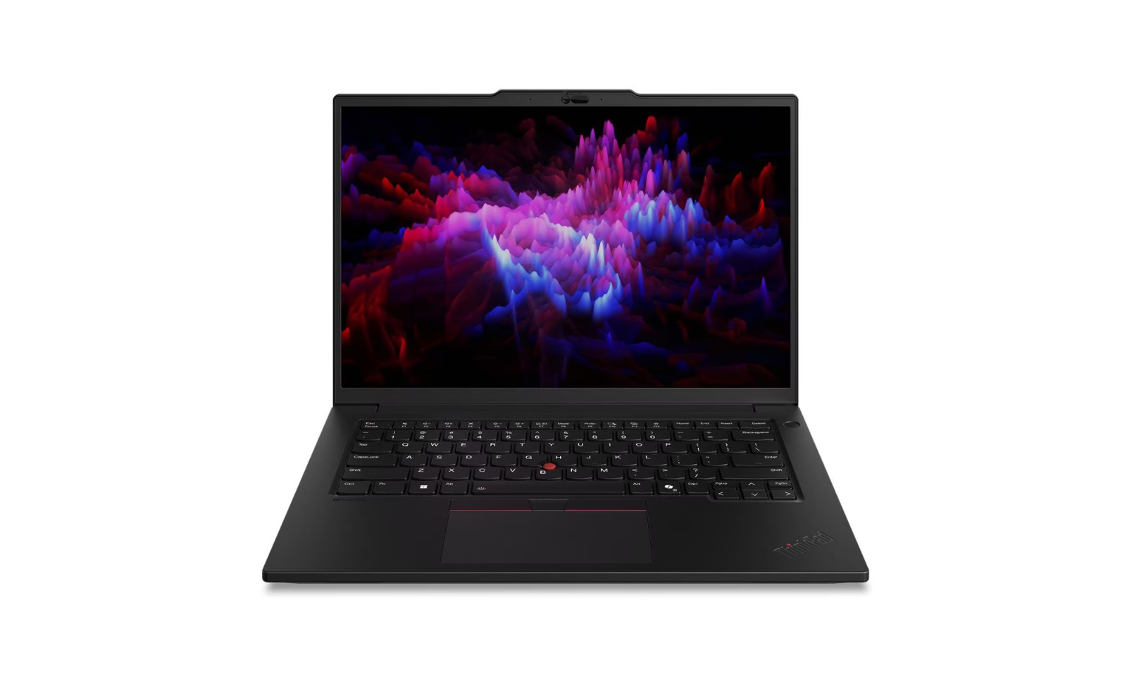 JFM Technology Black lenovo thinkpad laptop open with a vibrant abstract screen and visible keyboard front view