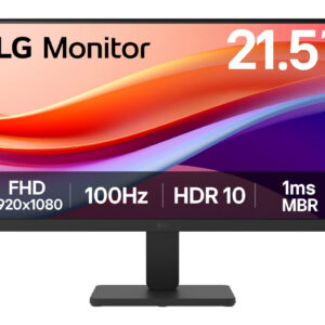 LG 215 inch monitor with FHD 1920x1080 100Hz HDR10 and 1ms MBR on a stand