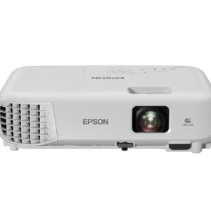 JFM Technology White Epson projector with lens facing right and a large ventilation grille on the left side