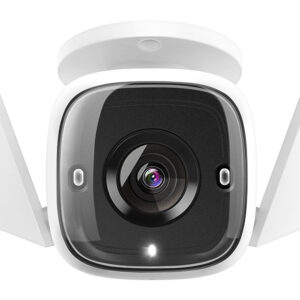 White wireless security camera with two external antennas and a prominent lens toward the front
