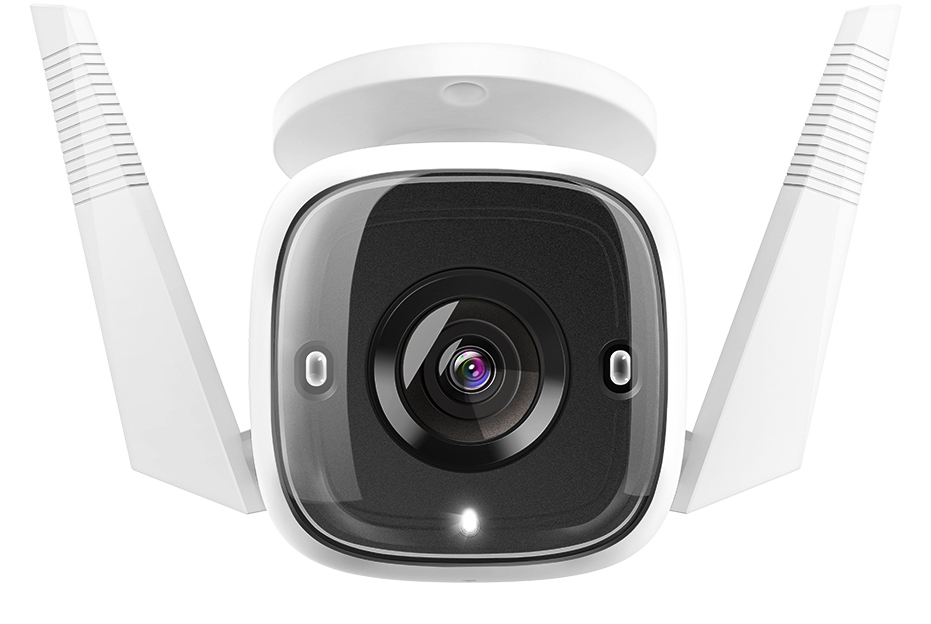 JFM Technology White wireless security camera with two external antennas and a prominent lens toward the front