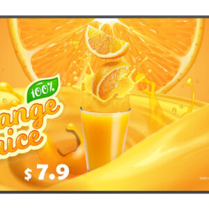 JFM Technology Bright orange juice ad with a glass of juice orange slices and splash reads 100 Orange Juice and price $79 with an Orange Bank logo in the corner