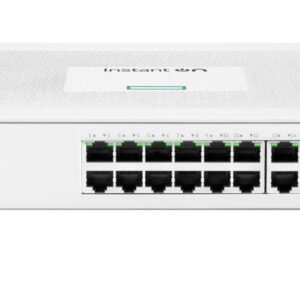 White network switch with two rows of Ethernet ports on the front panel labeled ports 1A24 for enterprise use