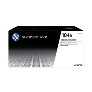 JFM Technology Hp neverstop laser 104a toner box with blue hp logo and whiteblack packaging diagonal white panel on the right side