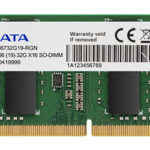 Adata ddr4 2666 32gb so dimm memory module with a white label gold edge connector and black components on a green circuit board
