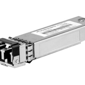 HP networking transceiver module for fiber optic Ethernet SFP with metal casing and connector end