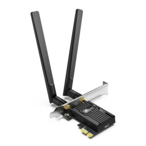 Dual antenna PCIe wireless network adapter with a metal bracket and PCIe connector