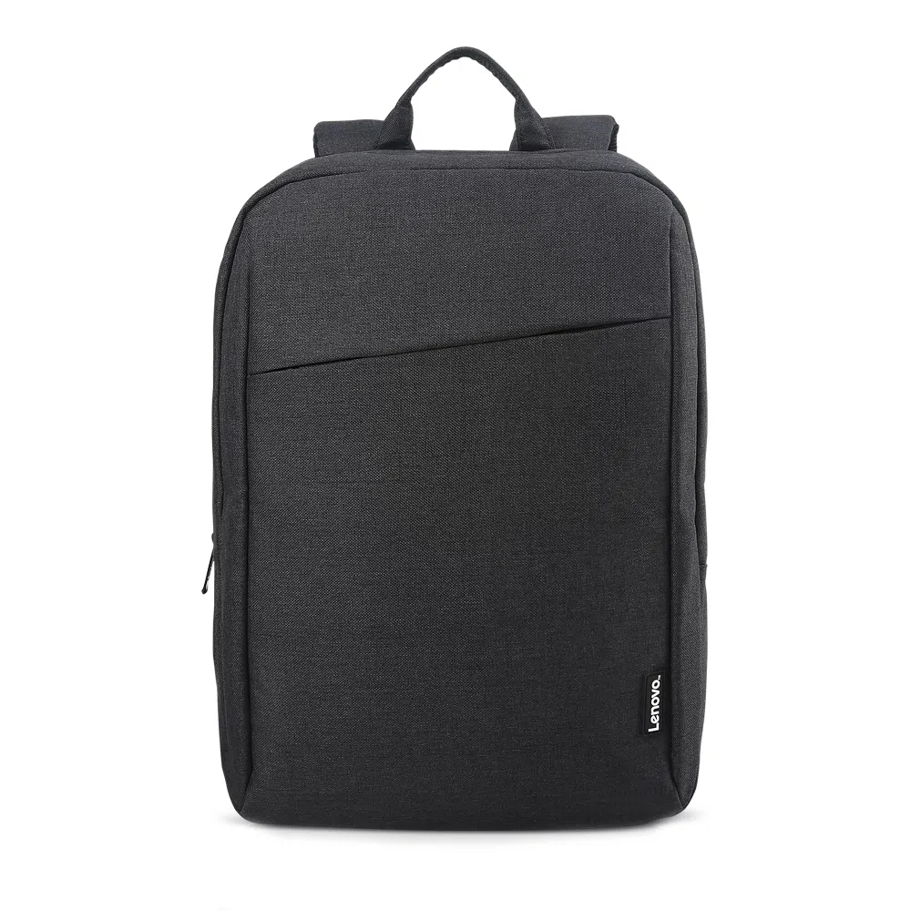 JFM Technology Black Lenovo backpack with top handle and a diagonal front zip pocket for accessories