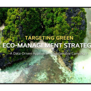 Aerial view of lush green cliffs and turquoise water with the slide title targeting green eco management strategy and subtitle a data driven approach to sustainable campaigns