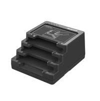 JFM Technology Black three slot battery charger dock multi bay with angled perspective