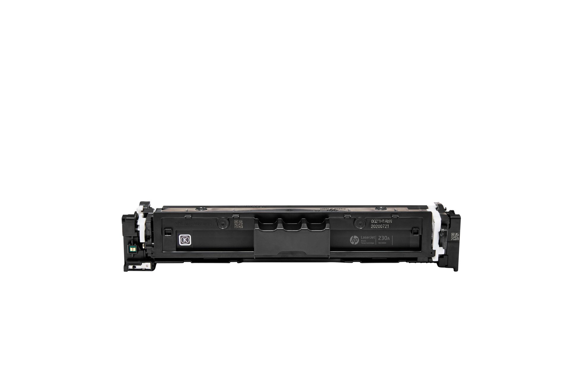 JFM Technology Black hp laserjet toner cartridge laid horizontally on a white background model 230ahp branding visible