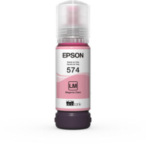JFM Technology Magenta Epson printer ink bottle labeled 574 standing upright on a white background with a purple base cap