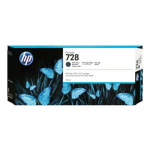 HP DesignJet 728 ink cartridge box with blue butterfly artwork on black background and HP logo on the left