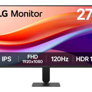 JFM Technology Lg monitor 27 inch with stand displaying colorful wallpaper ips panel fhd 1920x1080 120hz hdr10
