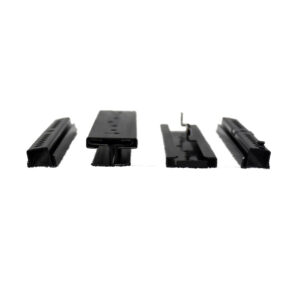 JFM Technology Four black computer expansion cards laid in a row on a white surface viewed from the sideedge