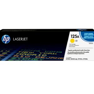 Hp laserjet 125a print cartridge packaging with hp logo and yellow color dot