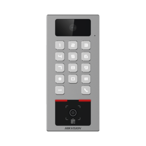 HIKVISION DS-K1T502DBWX-CQR Lector Biometrico con Teclado para Exterior Antivandálico IP65 & IK09 con función de Videoportero Multiapartamento / Huella, Tarjeta, Código QR, PIN o App HikConnect / Cámara 2 MP compatible con NVRs / Soporta biom