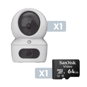 EZVIZ CSH7CKIT Kit Cámara PT Wifi 2K Dual / Aaudio de Dos Vías / Detección Humana / Visión a Color / Interior / Incluye Montaje para Pared / Incluye Memoria SD 64 GB SANDISK VIDEO